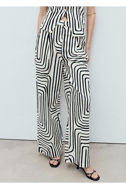 MANGO Woman Geometrik desenli keten pantolon