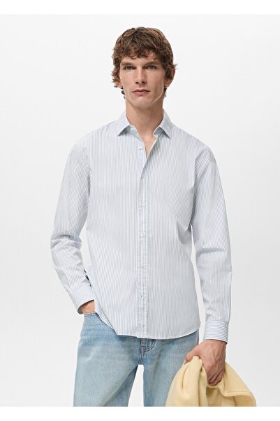 MANGO Man Regular kesim çizgili pamuklu gömlek