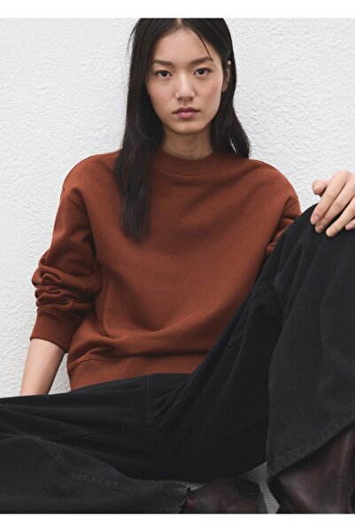 MANGO Woman Pamuklu düz sweatshirt