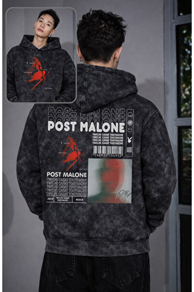 Fuddy Moda Hanorac oversize cu glugă unisex cu imprimeu Post Malone - Hanorac...