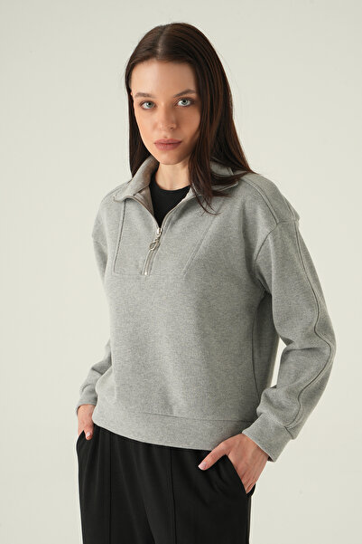 Rays Zipper Detail Sweater Gray 3065A