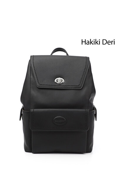 GÖNDERİ(R) BLACK Heart Platinum Genuine Leather Large Size Women's Backpack B...