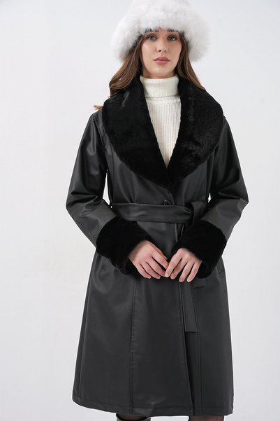 Bigdart 1045 Fur Faux Leather Coat - Black