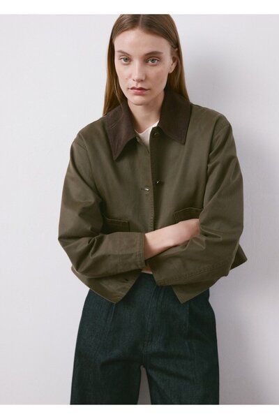 MANGO Woman Kontrast yaka denim parka