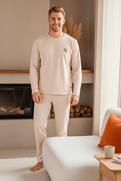 rindahomewear ΜΠΕΖ ΜΑΚΡΥΜΑΝΙΚΟ ΚΕΝΤΗΜΕΝΟ ΠΛΕΚΤΟ ΑΝΔΡΙΚΟ ΣΕΤ ΠΙΤΖΑΜΑΣ