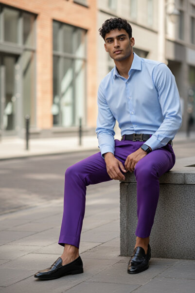 dehaine Men's casual pants, slim fit, purple, b1734a