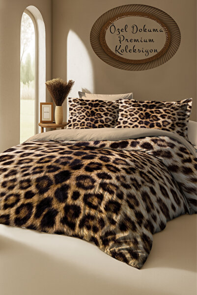 MonoHome Súprava obliečok na posteľ z prémiového bavlneného saténu s leopardí...