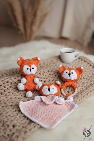 kelebeginruyasihobievi Amigurumi Yenidoğan Uyku Arkadaşı Tilki , Çıngırak ve ...