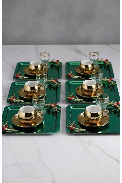 SİNİ Zeytin Dalı Aksesuarlı Paslanmaz Çelik 6 Adet Kare Lüx Yeşil Kahve, Çay ...