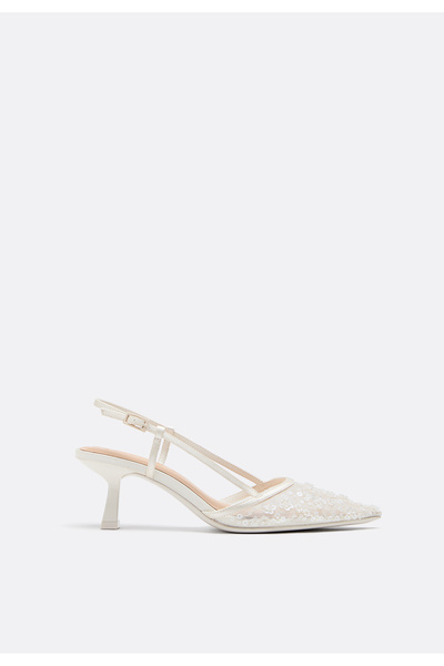 Stradivarius Rhinestone mesh kitten heel shoes