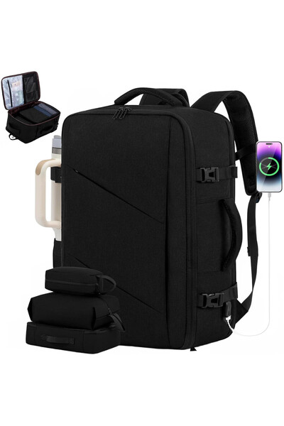 QuTek 30-литрова раница за пътуване, ръчен багаж, тип количка, съвместима с л...