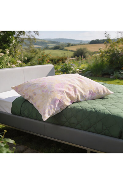 happynest Perna Moale HappyNest, inflorata, roz, din 30% puf de gasca, 50x70 cm