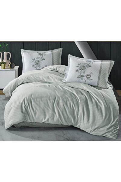 Clasy طقم غطاء لحاف مزدوج مخطط Ranforce من سلسلة Boutique Suave v5 باللون الأخضر