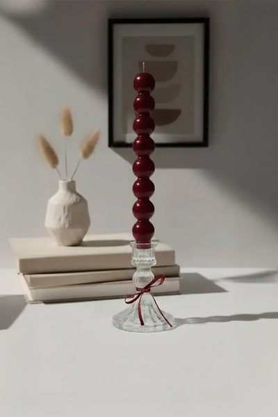 Maison Avf Cam Şamdanlı Bordo Bubble Sütun Mum Seti - Dekoratif Hediyelik 2'l...