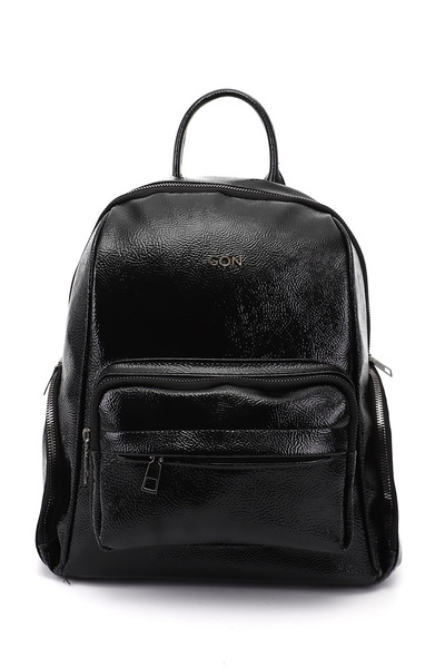 GÖNDERİ(R) Women's Black Patent Leather Handbag and Backpack