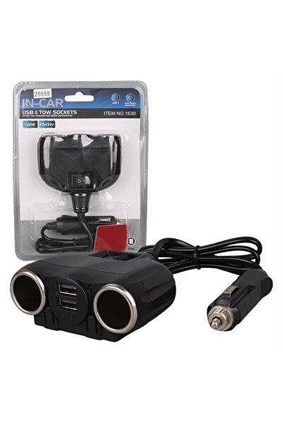 Genel Markalar 1630 12-24V Çift USB Girişli 120W 80Cm Kablolu 2'LI Araç Çakma...