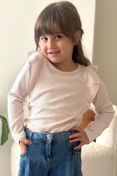 Breeze Kız Çocuk Bluz Omuzu Fırfırlı 4-8 Yaş, Bej