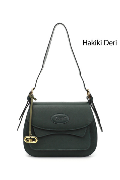 GÖNDERİ(R) Kadın Haki Antik Hakiki Deri El ve Omuz Çantası