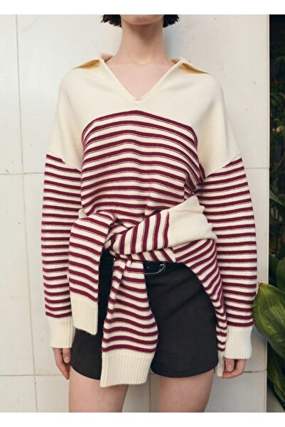 MANGO Woman Çizgili polo yaka kazak