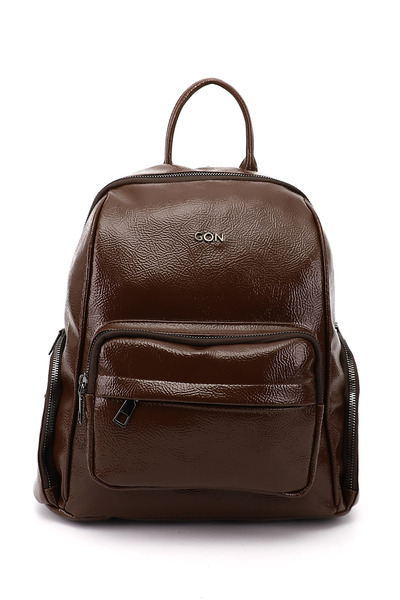 GÖNDERİ(R) Women's Brown Patent Leather Handbag and Backpack