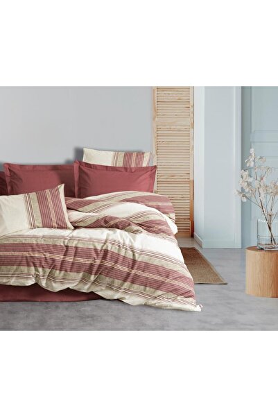 Cotton Box Line Duvet Cover Set Double Kenway Claret Red