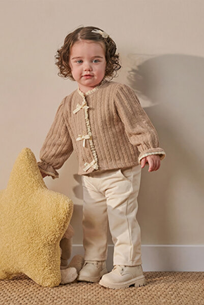 Minipodyum 3-Piece Eid Outfit for Baby Girls with Bow Detail Cardigan and Pants