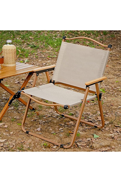 AutoFamily كرسي تخييم AUTO FAMILY باللون البيج، كرسي خارجي محمول قابل للطي