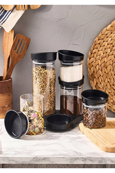 HomeTarz طقم توابل زجاجي مع حامل دوار طقم توابل 6 قطع