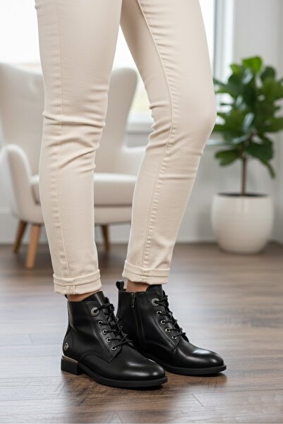 Mammamia Kadın Hakiki Deri Bot - DÜZ TABAN-KAVRAYAN BAĞCIKLI-BİLEK BOY D25KB-...