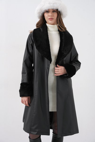 Bigdart 1045 Fur Faux Leather Coat - Black