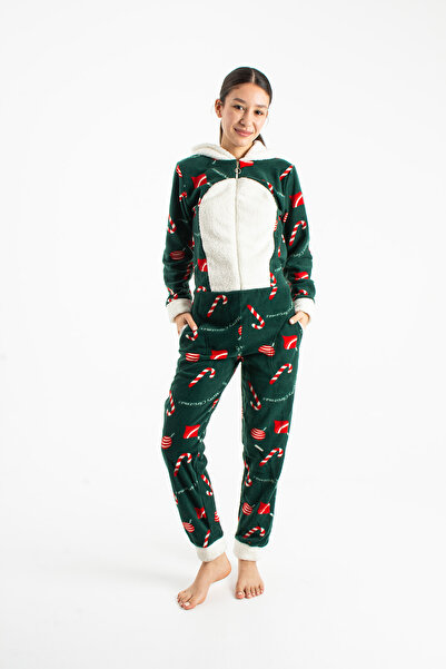 Ecrou Women's Green Christmas Fleece Jumpsuit