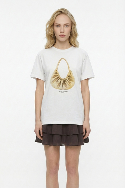 Quzu Bag Printed Crew Neck T-Shirt Ecru