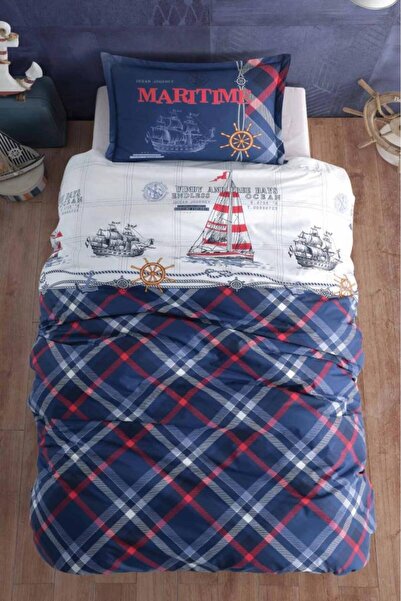 Clasy طقم غطاء لحاف فردي من Genç Ranforce باللون الأزرق الداكن البحري