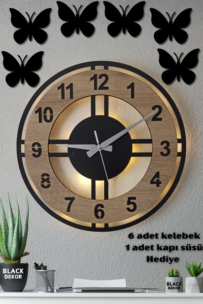 Blackdekor Sonoma Led Işıklı Daire Duvar Saati - 40 Cm Büyük Dekoratif Ahşap ...