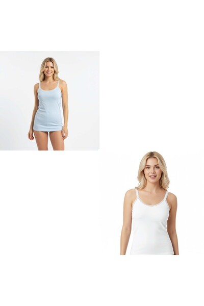 BONBON Women's cotton tank top with lace trim - 2-pack bb2163