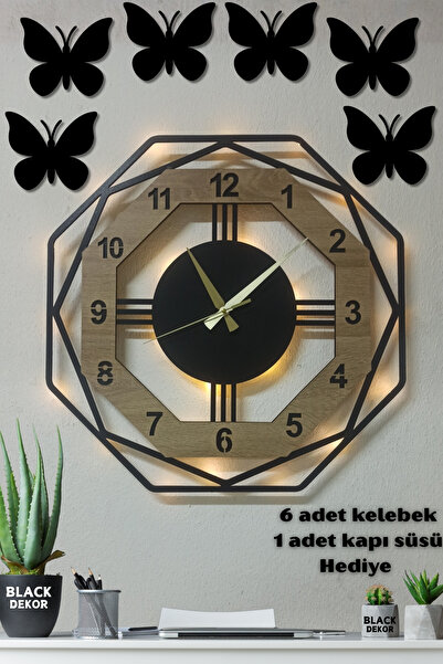 Blackdekor Sonoma Renkli 40 Cm Sekizgen Ahşap Duvar Saati | Dekoratif Ve Şık ...