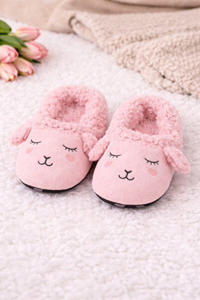 pufien Papuci de casă cu textura moale, cu model de miel și detaliu de broderie