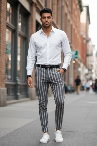 dehaine Men's casual pants, striped, slim fit, gray, B1547