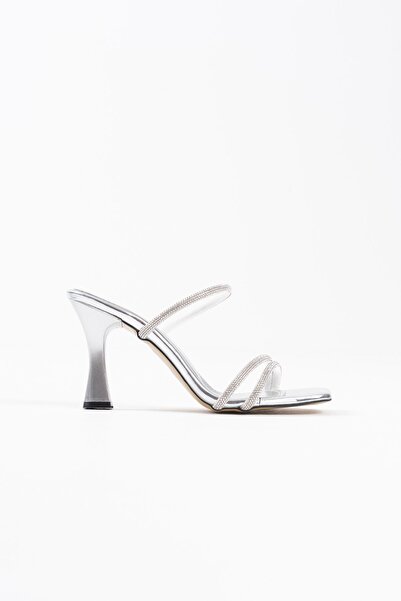 shoe for me Γυναικείες παντόφλες με τακούνι Alvina Silver Mirror Stone