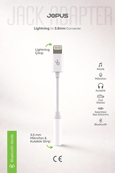 Jopus iPhone 7-8-X-11-12-13-14 Serileri Uyumlu Bluetooth Bağlantılı - 3.5mm K...