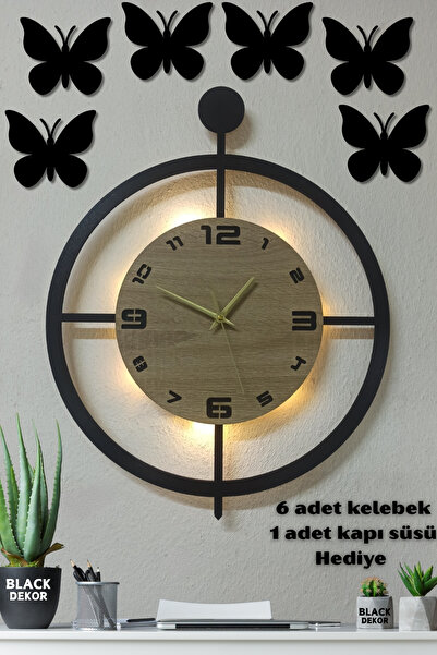 Blackdekor Sonoma Led Işıklı Duvar Saati - 50 Cm Dekoratif Büyük Saat | Minim...