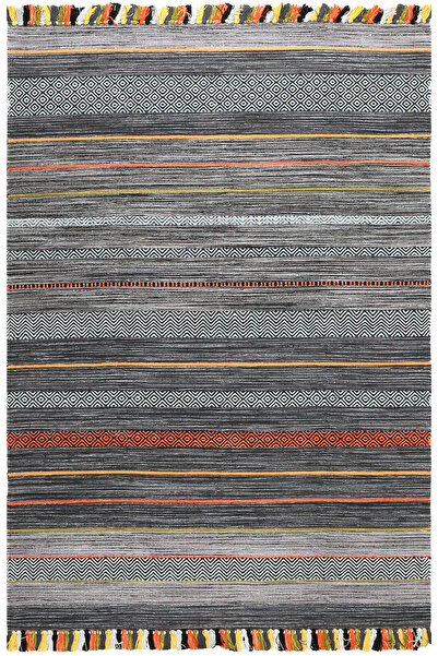 MYHOME HALI Trb-02 Iskandinav Pamuk Kilim El Dokuma Koyu Gri