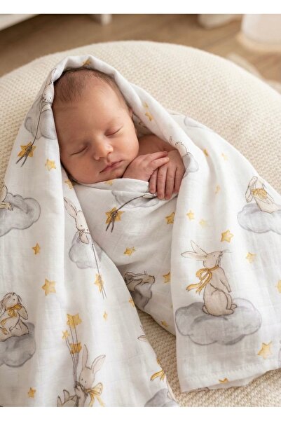 Caline Baby قماش موسلين نمط أرنب - بيج 120x120 سم 4 مناديل مبللة للفم