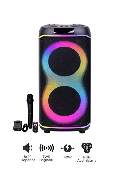SEYUTECH Bluetooth Hoparlör RGB Led Işıklı Karaoke Mikrofon Hediyeli Taşınabi...