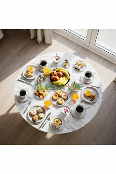 Alesta Life 90 Cm Çap - Beyaz Desenli Katlanabilir Yer Sofrası - Oyun Masası ...