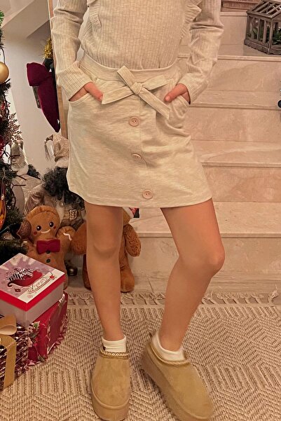 Breeze Kız Çocuk Etek Fiyonklu 1.5-5 Yaş, Bej Melanj