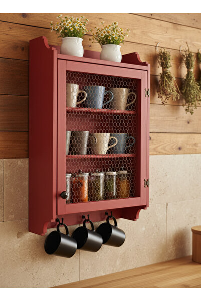 BG WOOD Masif Ahşap Country Mutfak Dolabı – Telli Kapaklı ve Fincan Askılı De...