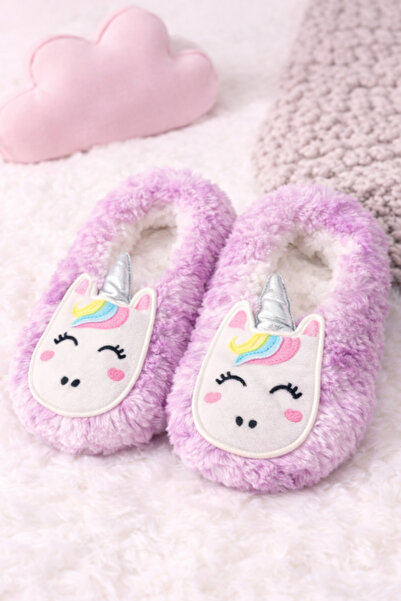 pufien Papuci de casă pentru fetiță, cu model unicorn, cu talpă anti-alunecare
