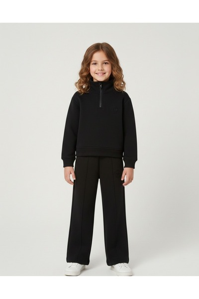 Kyex Set de trening PREMIUM pentru fete, negru, din bumbac moale, cu buzunare...
