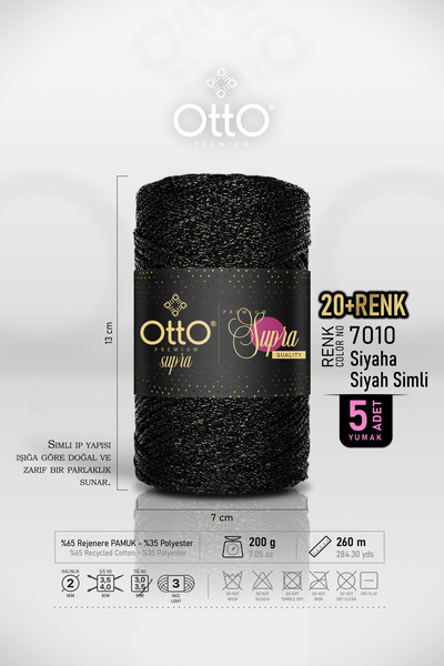 Otto Преміум Simli Supra - Чорний - Чорний Sim - Пакет з 5 штук - 3 мм/200 г/...